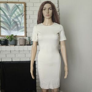 Aritzia Wilfred Dress Cream Sheath Midi  Bodycon Short Sleeves